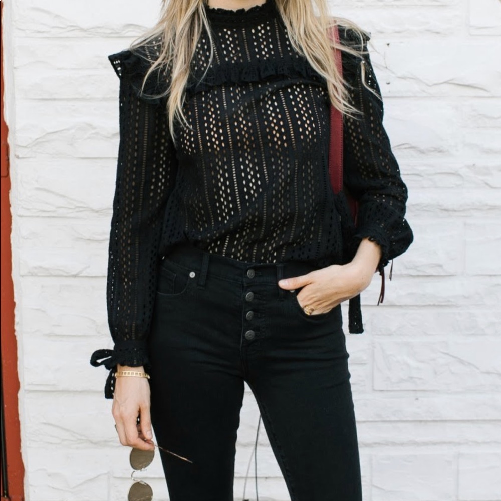 Madewell Eyelet Mockneck Ruffle top